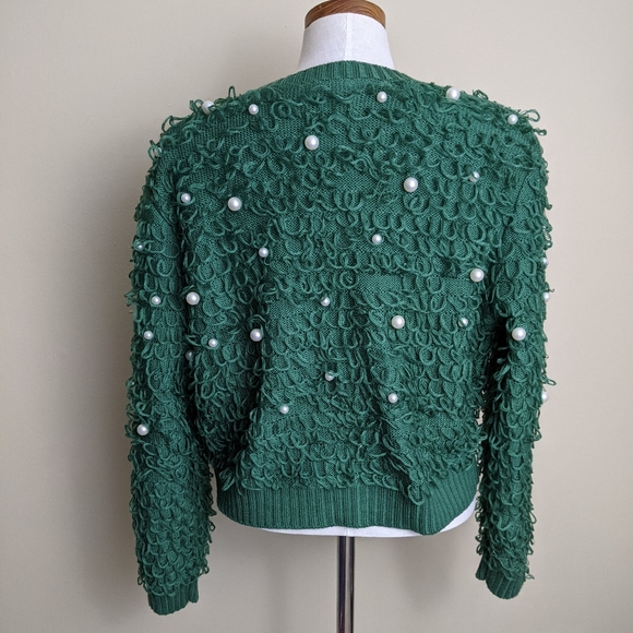 Emerald green textured chunky sweater cardigan - Picture 5 of 8
